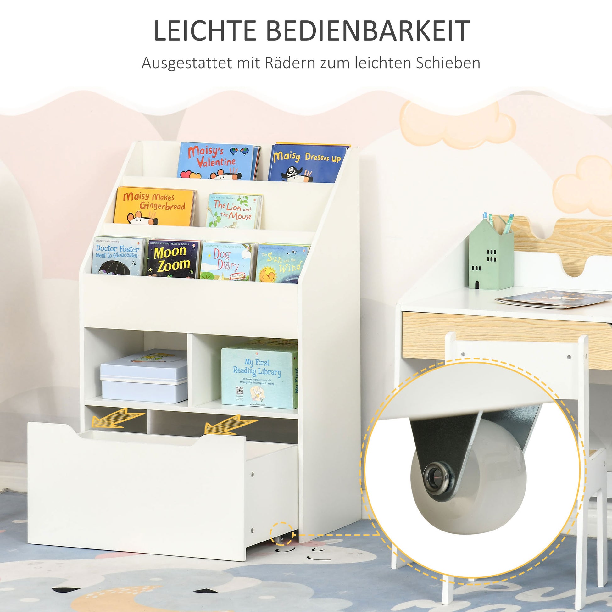Children's Bookshelf Kids Shelf with Drawer, 3 Shelves, and 2 Open Shelves, Storage Shelf for Kids' Room, Playroom, White, 60 x 29.9 x 90 cm