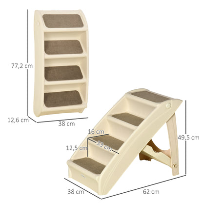 Foldable Pet Staircase with 4 Steps for Dogs Cats Portable with Non-Slip Mats for Bed Sofa Load 20 kg 62x38x49.5 cm Beige