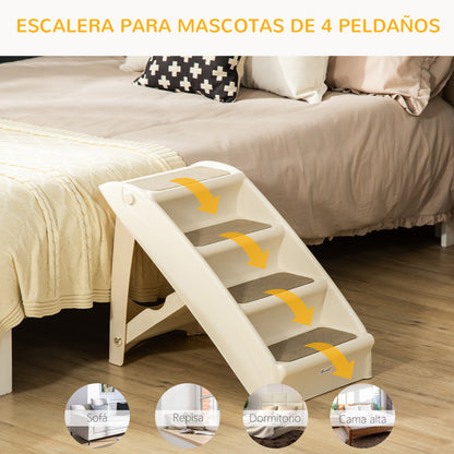 Foldable Pet Staircase with 4 Steps for Dogs Cats Portable with Non-Slip Mats for Bed Sofa Load 20 kg 62x38x49.5 cm Beige