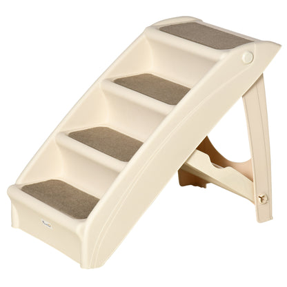 Foldable Pet Staircase with 4 Steps for Dogs Cats Portable with Non-Slip Mats for Bed Sofa Load 20 kg 62x38x49.5 cm Beige