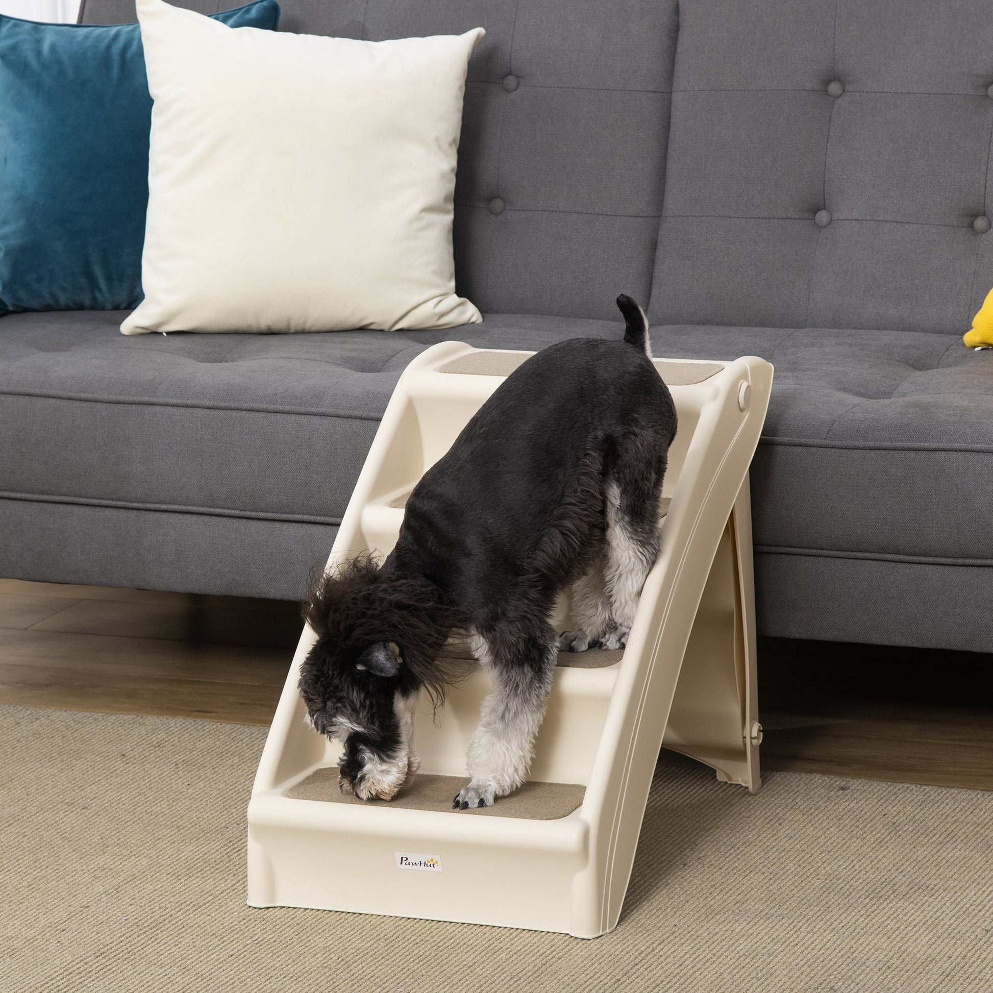 Foldable Pet Staircase with 4 Steps for Dogs Cats Portable with Non-Slip Mats for Bed Sofa Load 20 kg 62x38x49.5 cm Beige