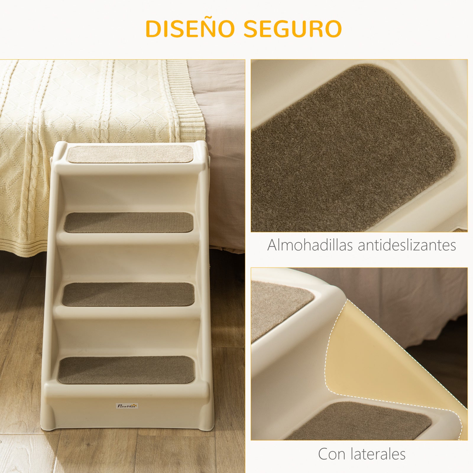 Foldable Pet Staircase with 4 Steps for Dogs Cats Portable with Non-Slip Mats for Bed Sofa Load 20 kg 62x38x49.5 cm Beige