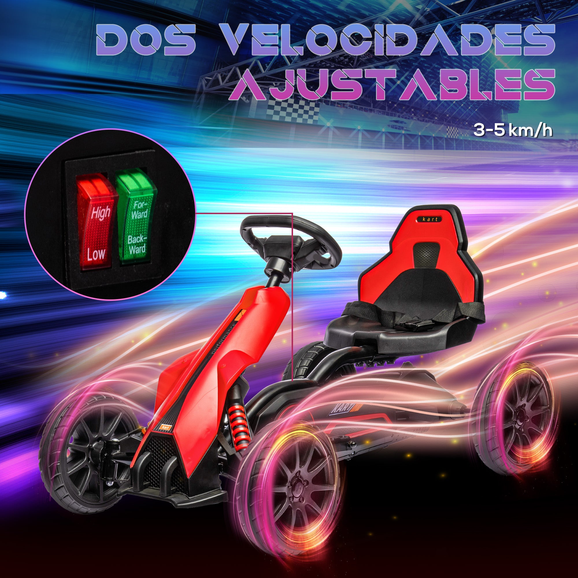 Go-Kart Electric Car for Kids 3-8 Years Old Kart with 12V Battery Adjustable Speed 3-5km/h and Safety Belt Load 30 kg for Outdoor Use 100x58x58.5 cm Red