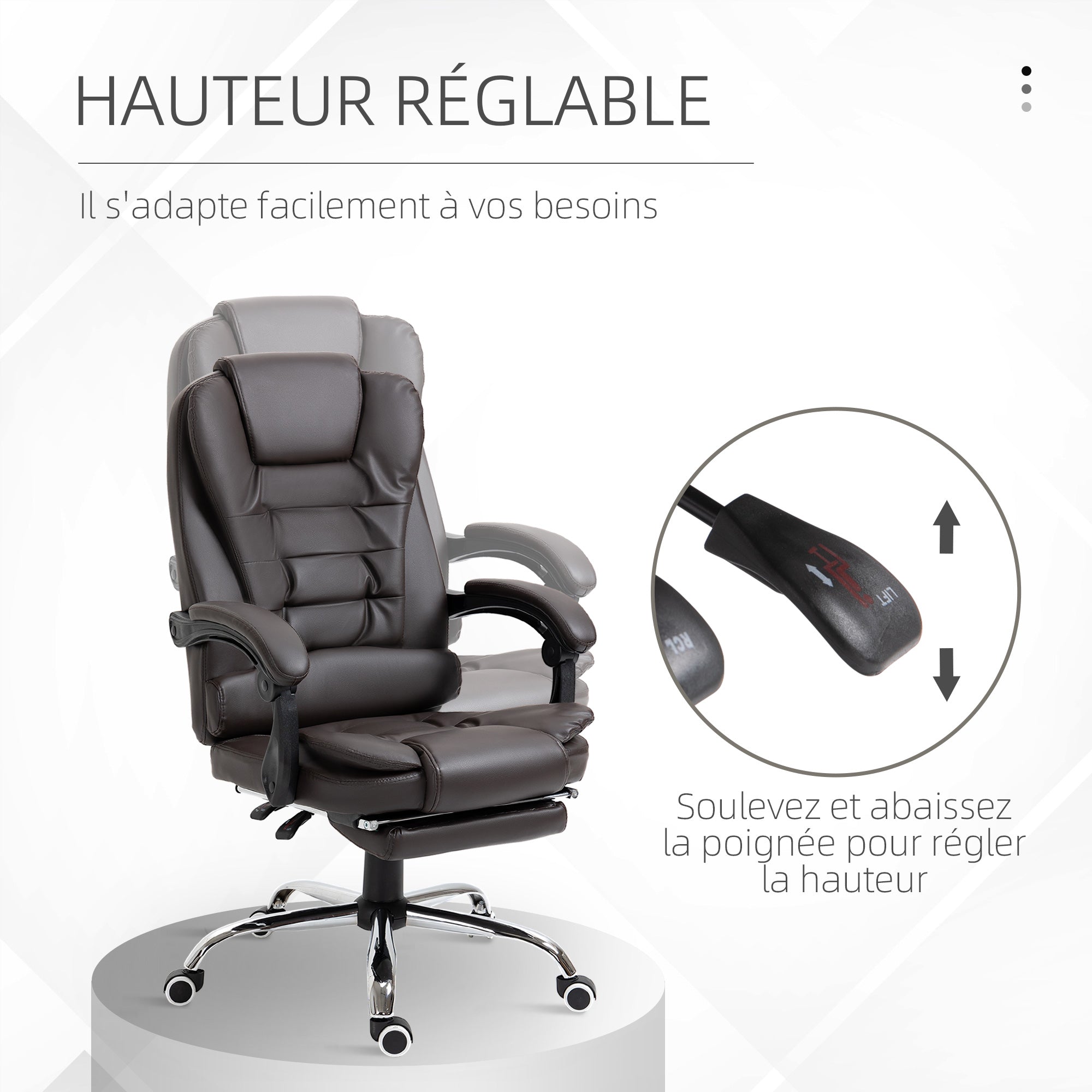 High Back Executive Office Chair Pu Leather Reclining Home Office Chair with Footrest Brown