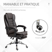 High Back Executive Office Chair Pu Leather Reclining Home Office Chair with Footrest Brown