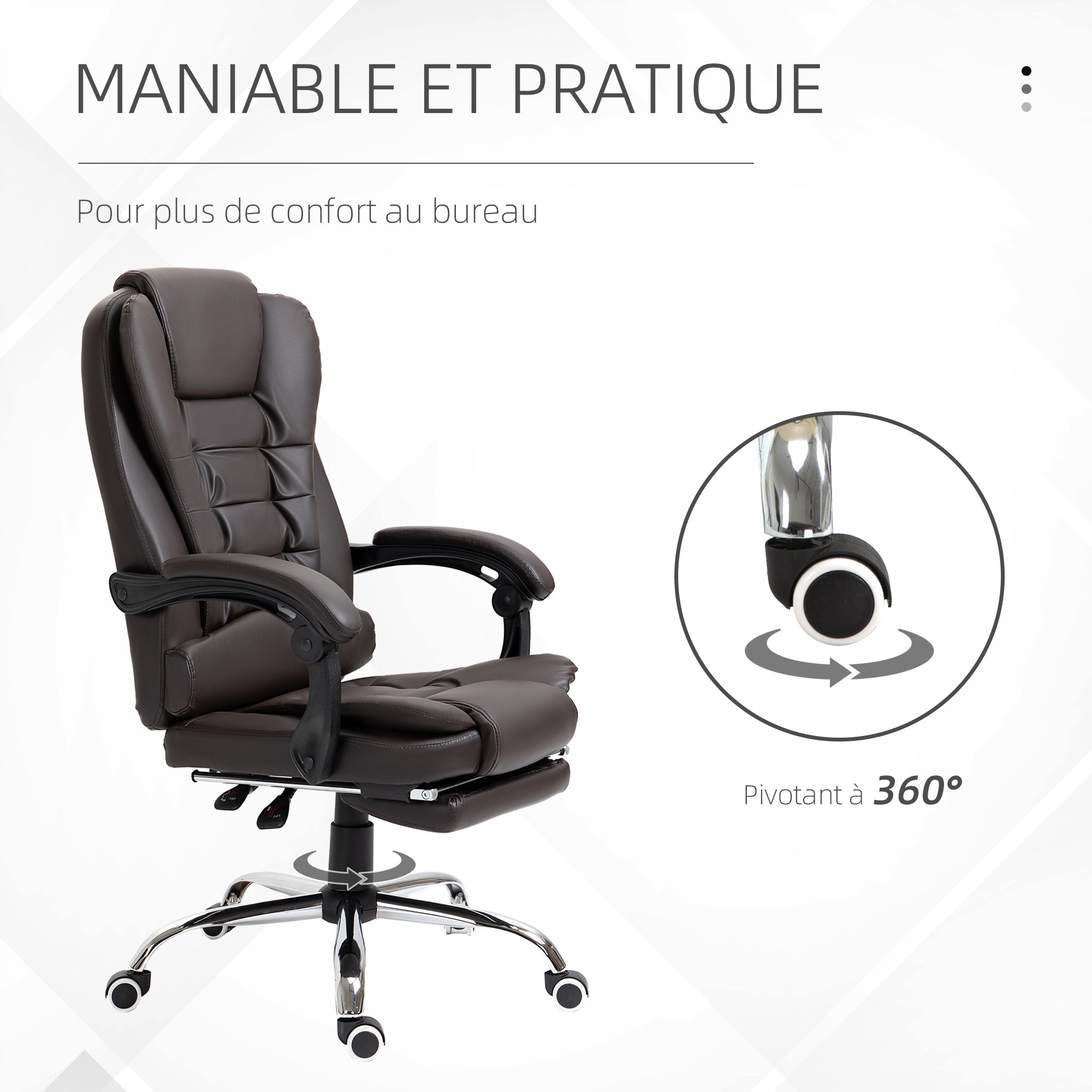 High Back Executive Office Chair Pu Leather Reclining Home Office Chair with Footrest Brown