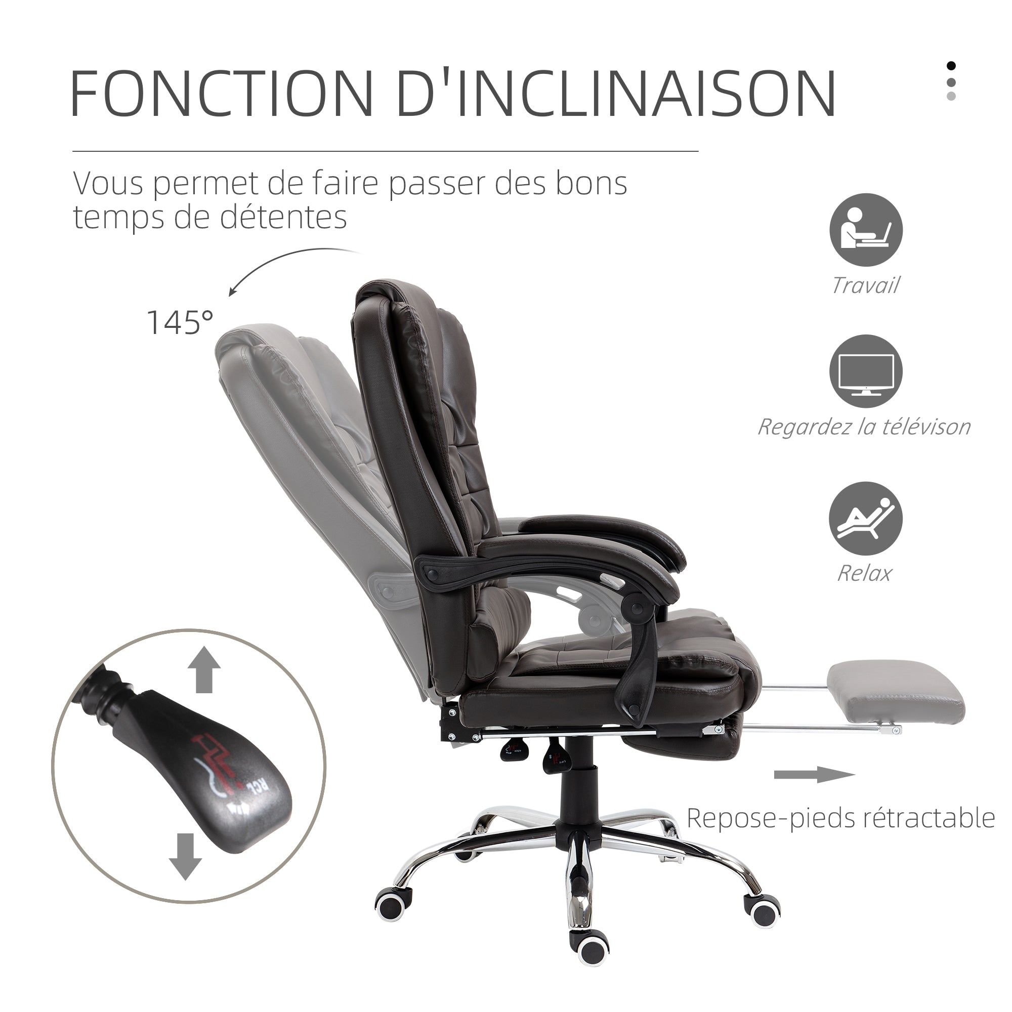 High Back Executive Office Chair Pu Leather Reclining Home Office Chair with Footrest Brown