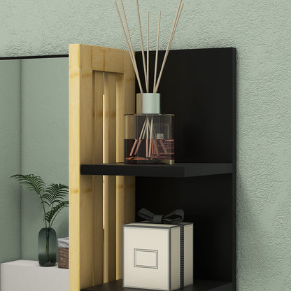 Wall Mount Bathroom Mirror with Storage Shelves - 3 Side Shelves + 1 Lower Shelf - Bamboo Wood