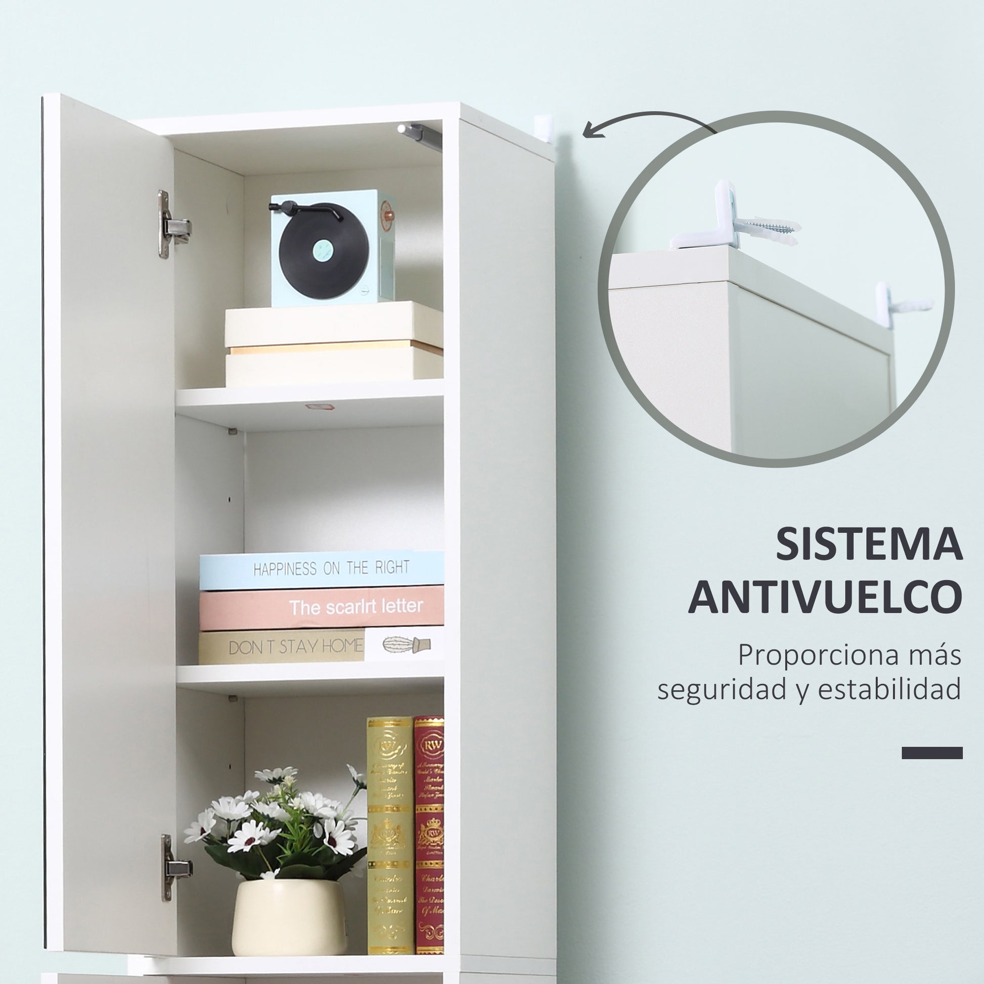 High Bathroom Cabinet Column Bathroom Furniture with Mirror 2 Doors and Adjustable Interior Shelves Multi-purpose for Kitchen Living Room 32x28x162 cm White
