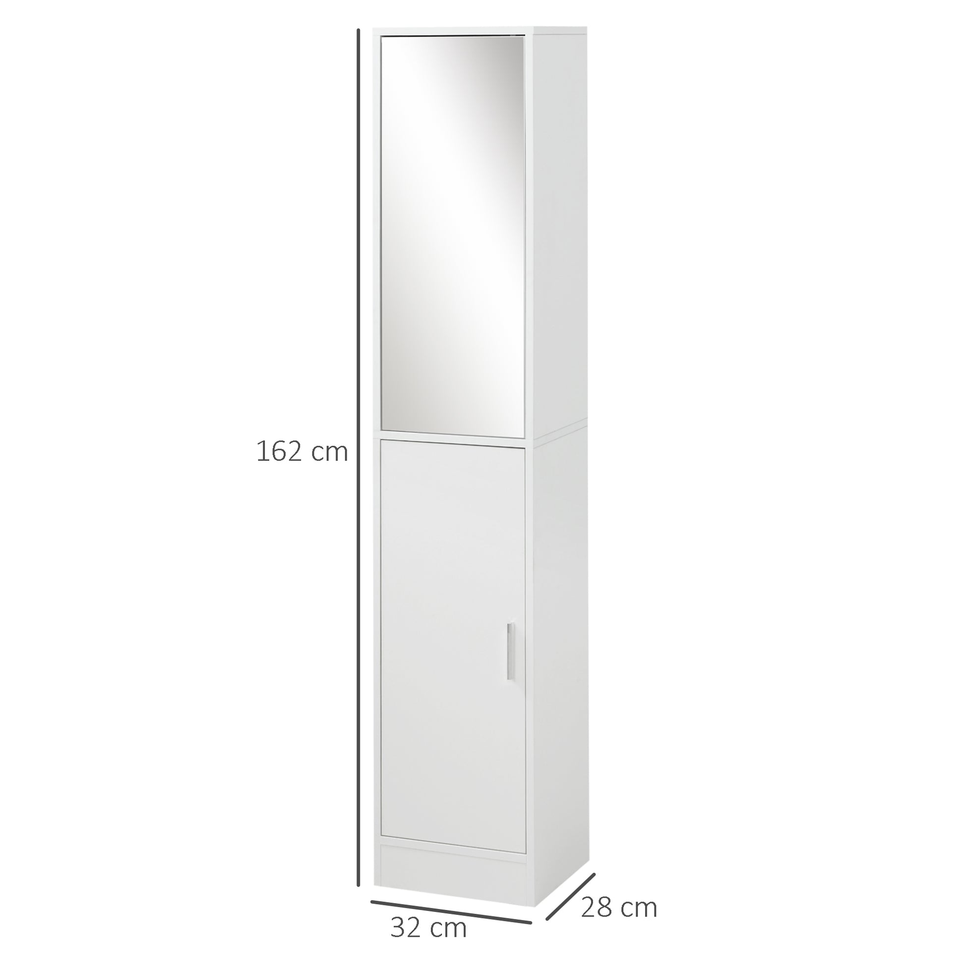 High Bathroom Cabinet Column Bathroom Furniture with Mirror 2 Doors and Adjustable Interior Shelves Multi-purpose for Kitchen Living Room 32x28x162 cm White