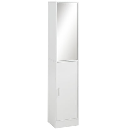High Bathroom Cabinet Column Bathroom Furniture with Mirror 2 Doors and Adjustable Interior Shelves Multi-purpose for Kitchen Living Room 32x28x162 cm White
