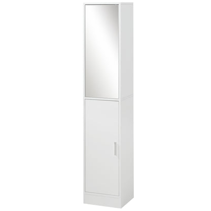 High Bathroom Cabinet Column Bathroom Furniture with Mirror 2 Doors and Adjustable Interior Shelves Multi-purpose for Kitchen Living Room 32x28x162 cm White