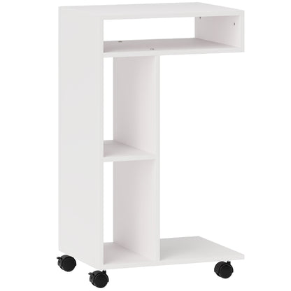 Side Table C-Shape Nightstand with 4 Shelves, Casters, Coffee Table, Living Room Table Laptop Table for Living Room Bedroom 40 x 30 x 69 cm White