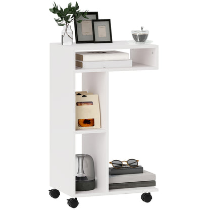 Side Table C-Shape Nightstand with 4 Shelves, Casters, Coffee Table, Living Room Table Laptop Table for Living Room Bedroom 40 x 30 x 69 cm White