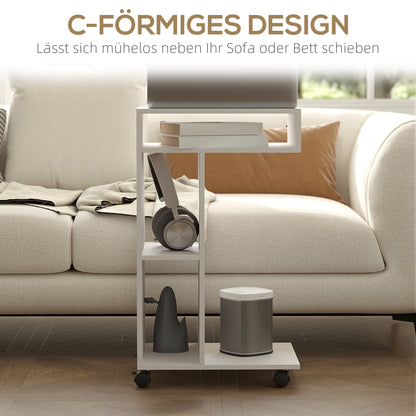 Side Table C-Shape Nightstand with 4 Shelves, Casters, Coffee Table, Living Room Table Laptop Table for Living Room Bedroom 40 x 30 x 69 cm White