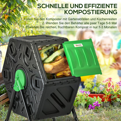 Composter 65 Liters, 60x49x77cm Rotatable Quick Composter Made of Plastic, Weatherproof Thermocomposter with Ventilation System, Lid, Garden Composter, Compost Container for Garden, Kitchen, Balcony