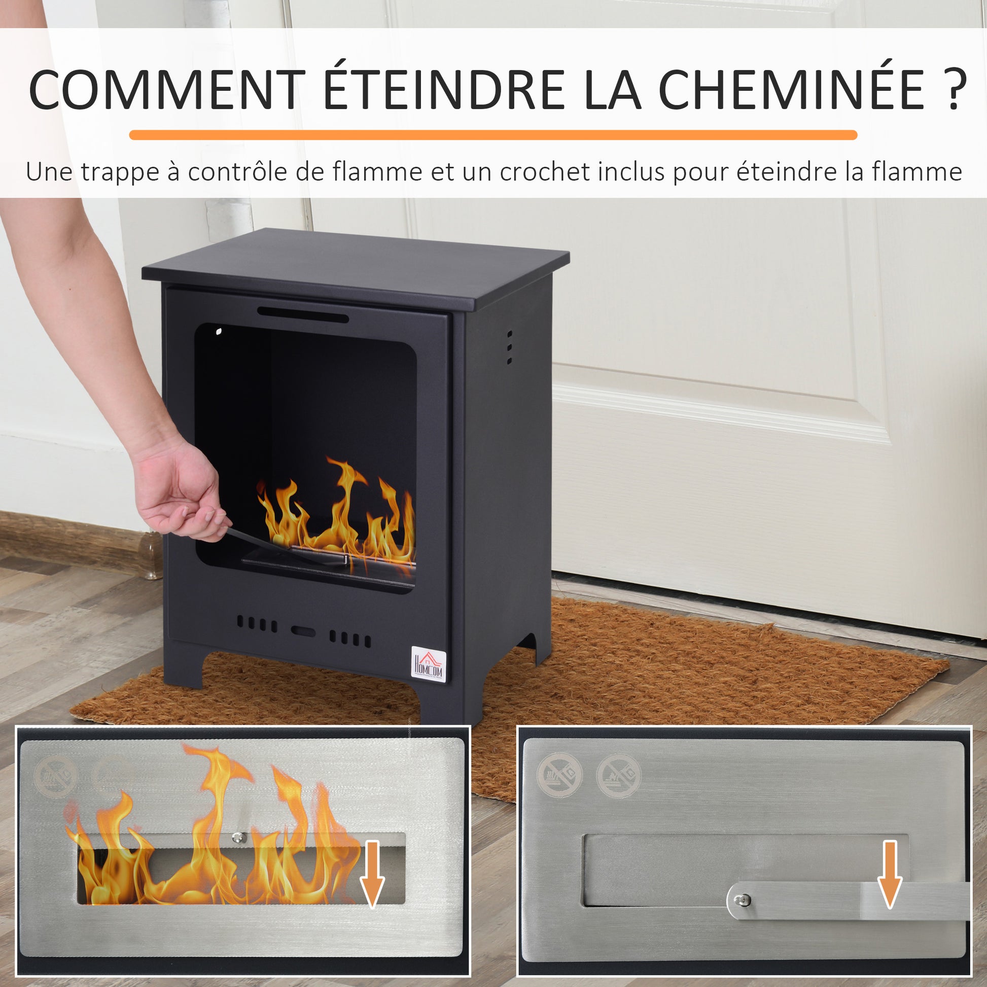 Freestanding Ethanol Fireplace 0.9L Burner, 3-hour combustion time Neo-Retro Stove Dim. 40L x 30W x 50H cm Coverage 20-25 m² Black