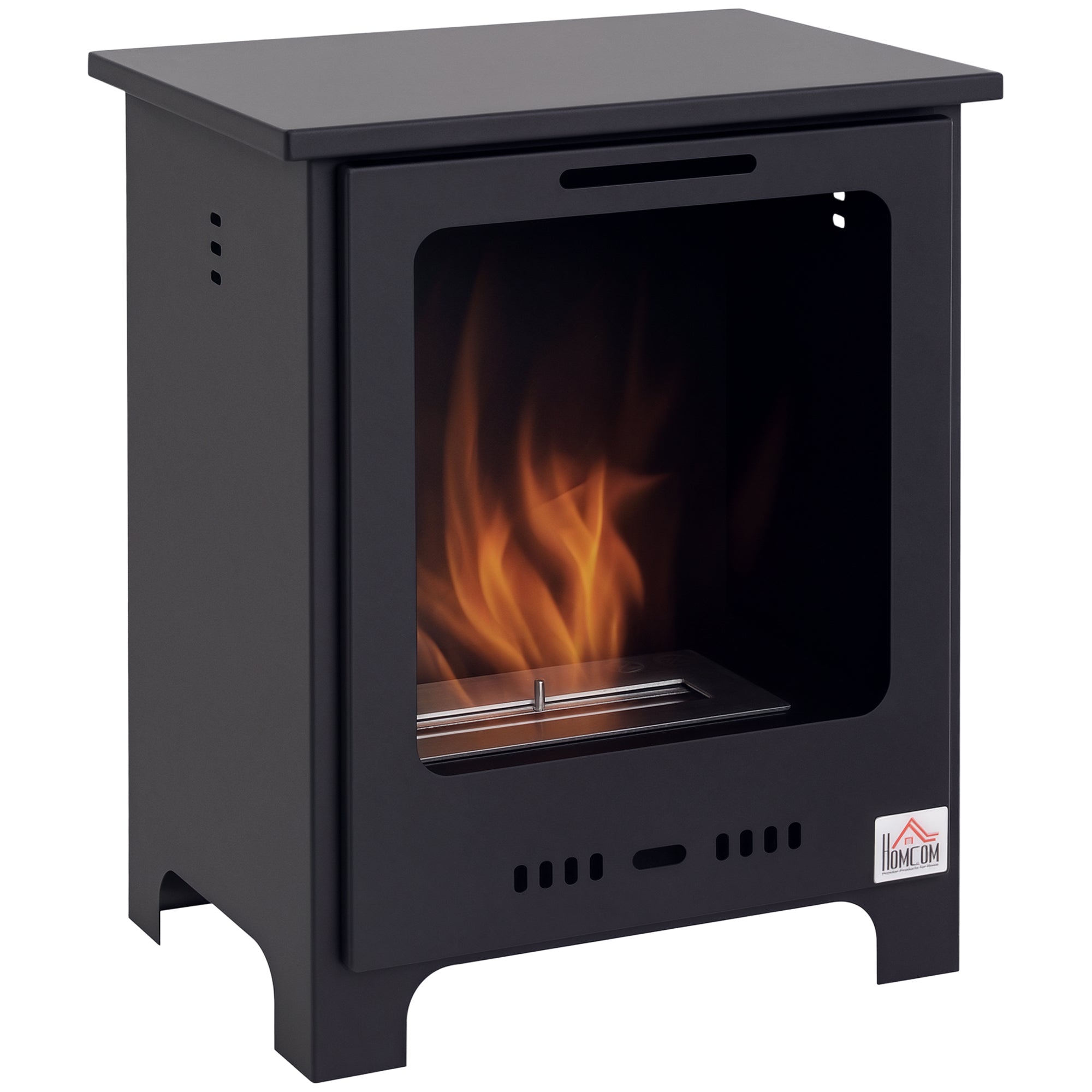 Freestanding Ethanol Fireplace 0.9L Burner, 3-hour combustion time Neo-Retro Stove Dim. 40L x 30W x 50H cm Coverage 20-25 m² Black