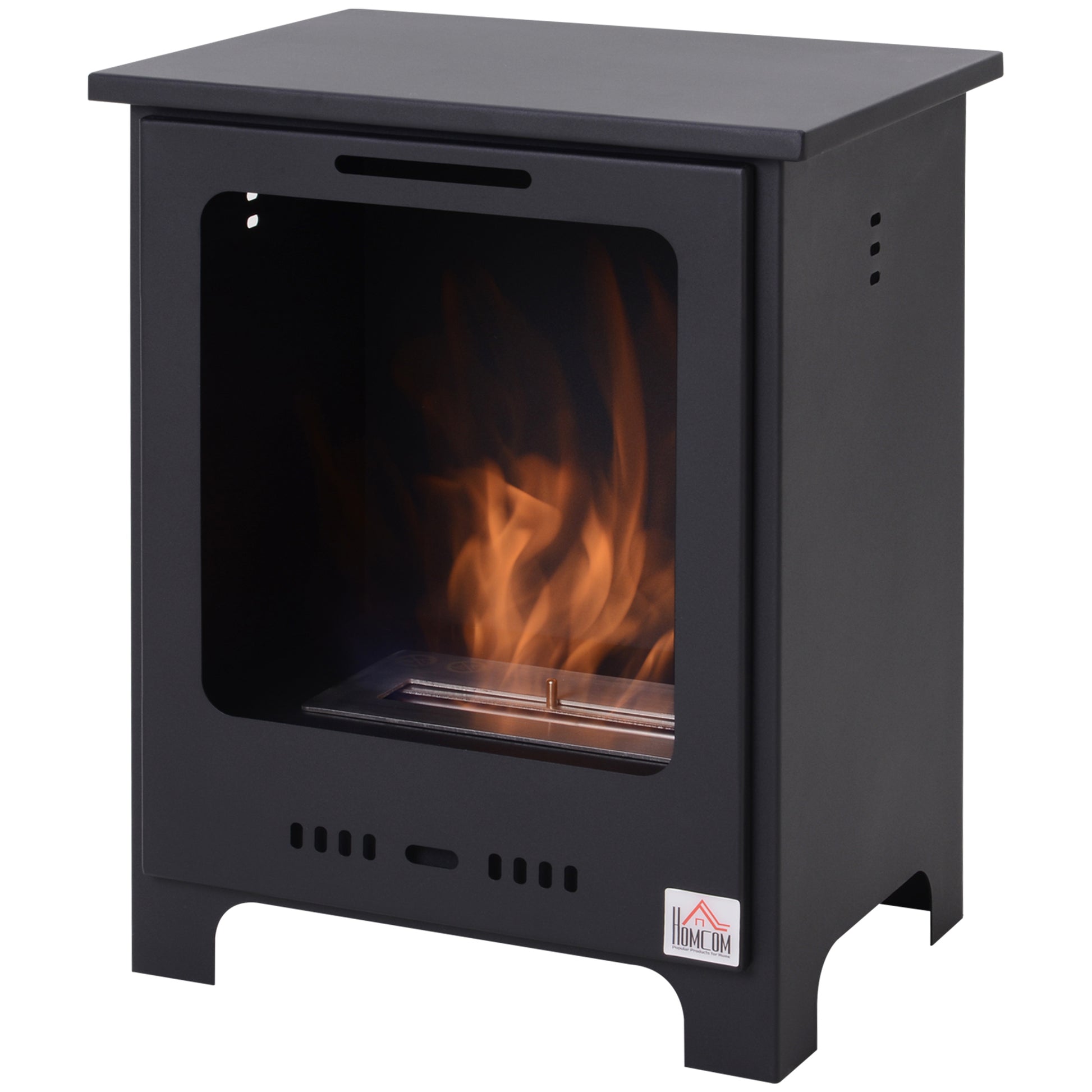 Freestanding Ethanol Fireplace 0.9L Burner, 3-hour combustion time Neo-Retro Stove Dim. 40L x 30W x 50H cm Coverage 20-25 m² Black
