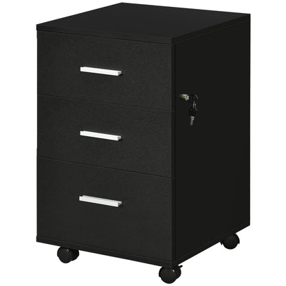 Office Cabinet Mobile File Cabinet with 3 Lockable Drawers 40 x 40 x 61.5 cm Black