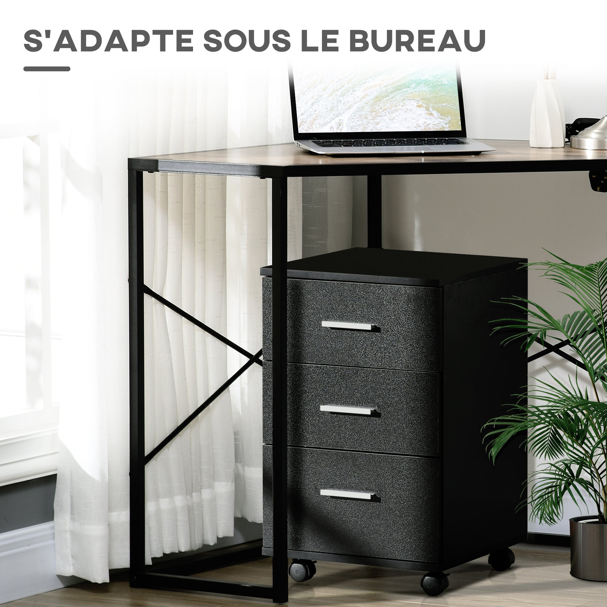 Office Cabinet Mobile File Cabinet with 3 Lockable Drawers 40 x 40 x 61.5 cm Black