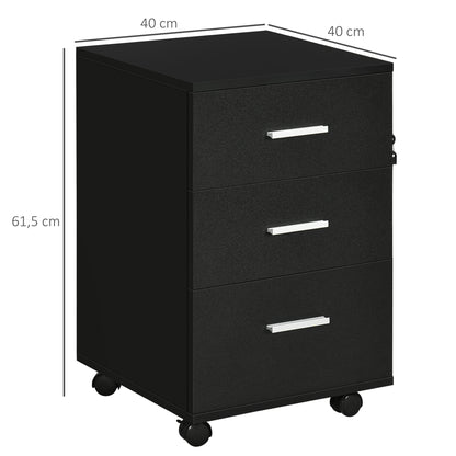 Office Cabinet Mobile File Cabinet with 3 Lockable Drawers 40 x 40 x 61.5 cm Black