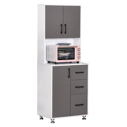 Kitchen Buffet Multi-Storage Cabinet 2 + 1 Door 3 Drawers + Large Countertop Dim. 60L x 40W x 160H cm Gray White