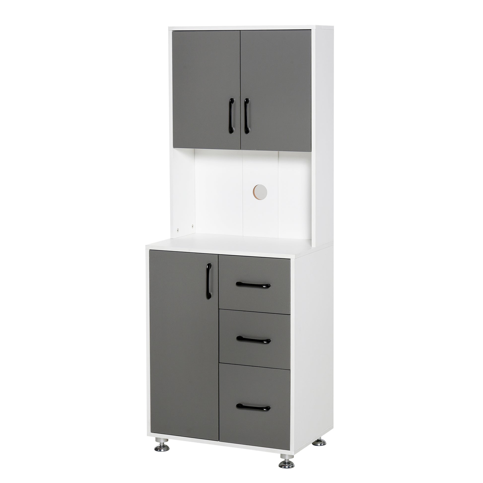 Kitchen Buffet Multi-Storage Cabinet 2 + 1 Door 3 Drawers + Large Countertop Dim. 60L x 40W x 160H cm Gray White