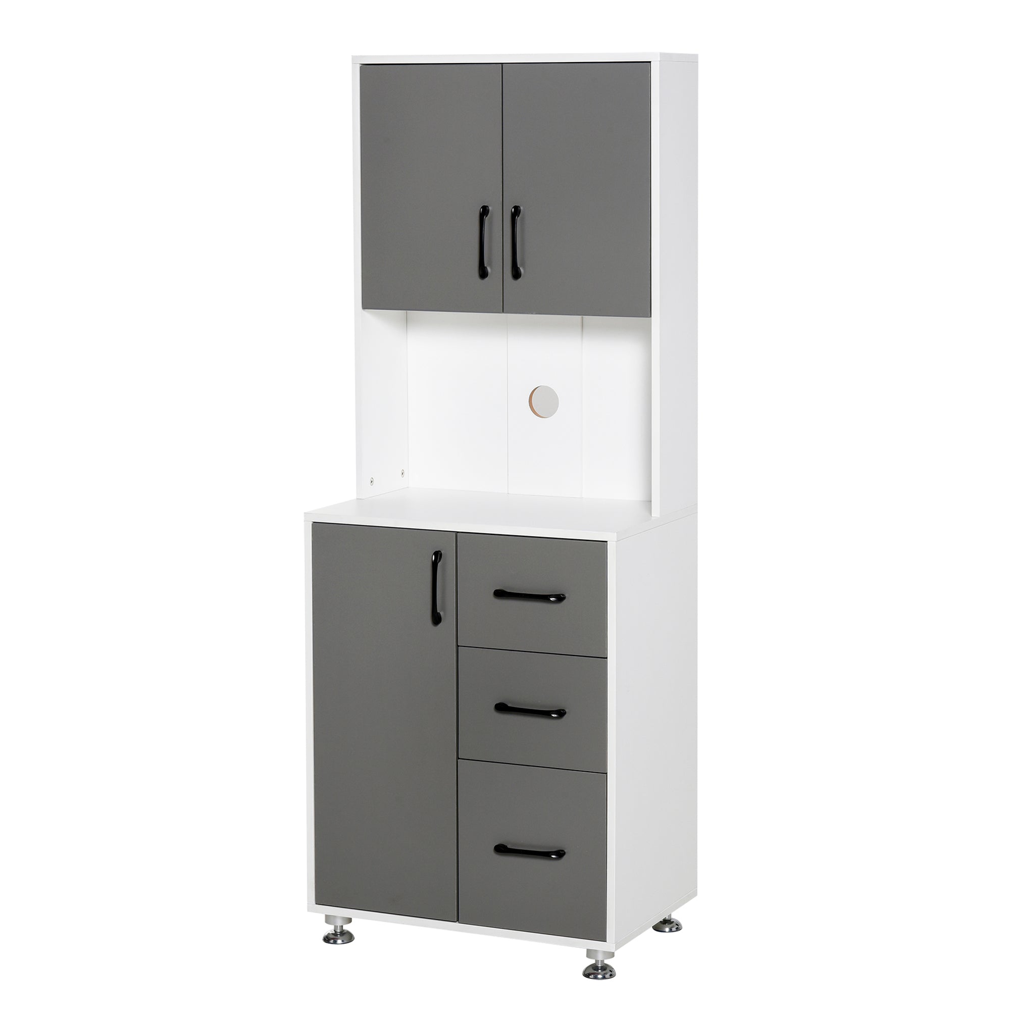 Kitchen Buffet Multi-Storage Cabinet 2 + 1 Door 3 Drawers + Large Countertop Dim. 60L x 40W x 160H cm Gray White