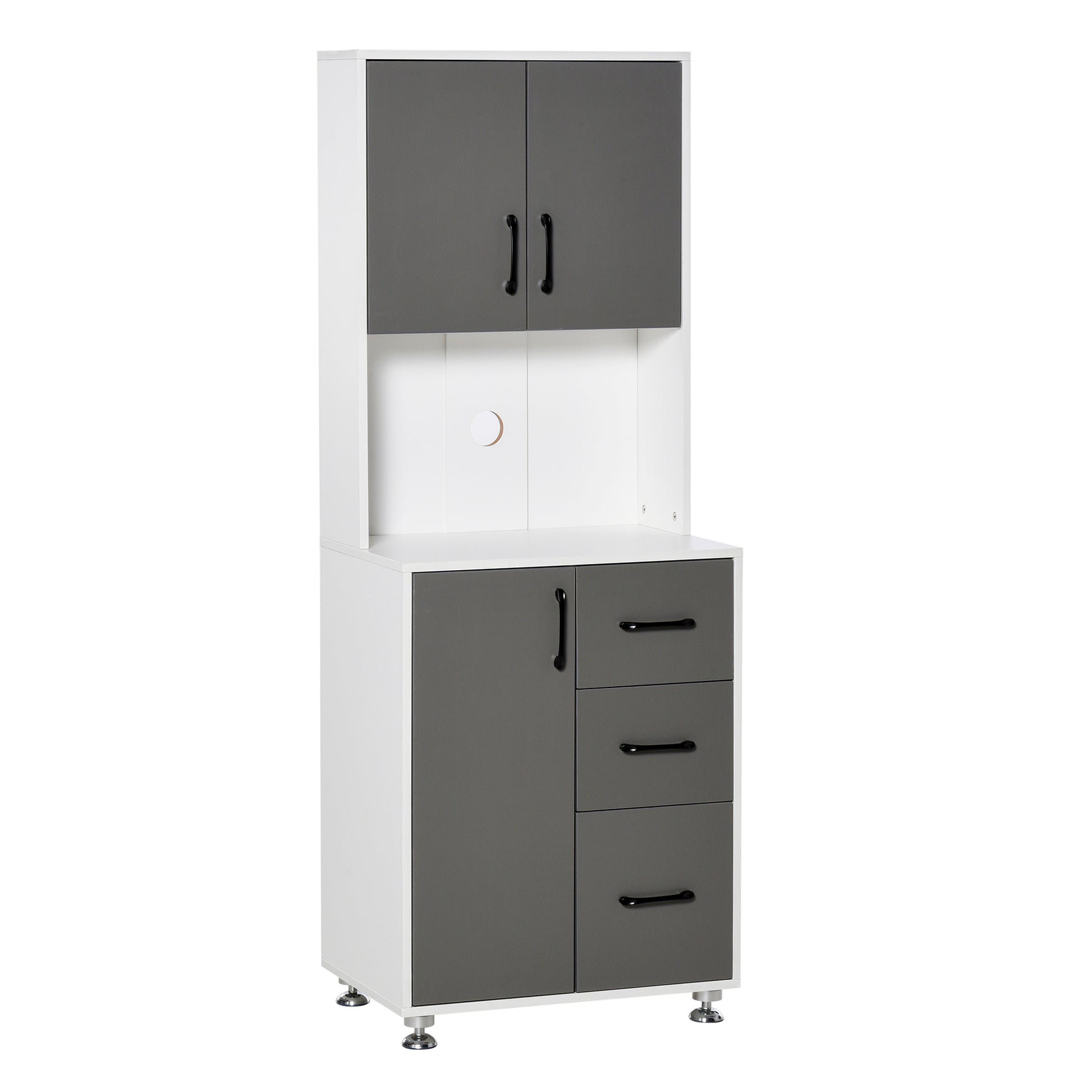 Kitchen Buffet Multi-Storage Cabinet 2 + 1 Door 3 Drawers + Large Countertop Dim. 60L x 40W x 160H cm Gray White