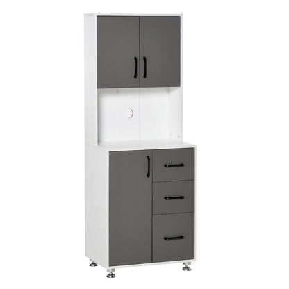 Kitchen Buffet Multi-Storage Cabinet 2 + 1 Door 3 Drawers + Large Countertop Dim. 60L x 40W x 160H cm Gray White