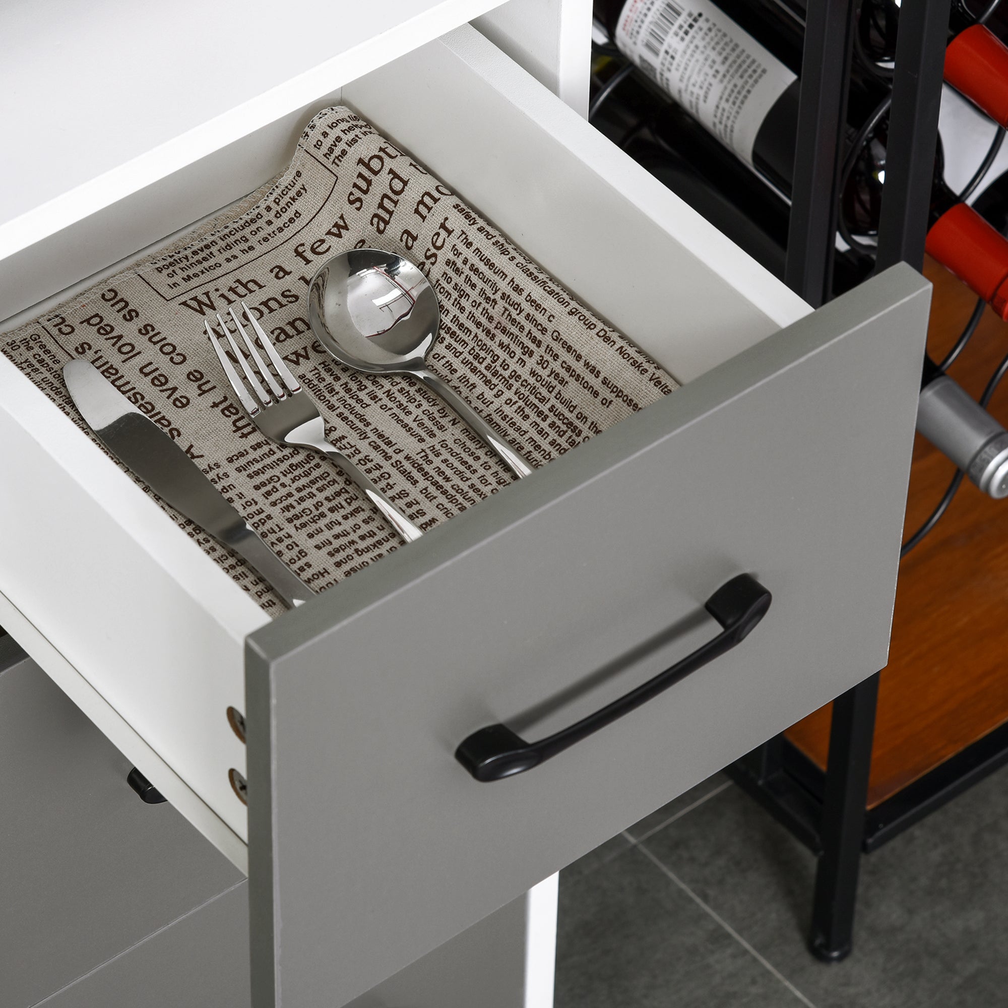 Kitchen Buffet Multi-Storage Cabinet 2 + 1 Door 3 Drawers + Large Countertop Dim. 60L x 40W x 160H cm Gray White