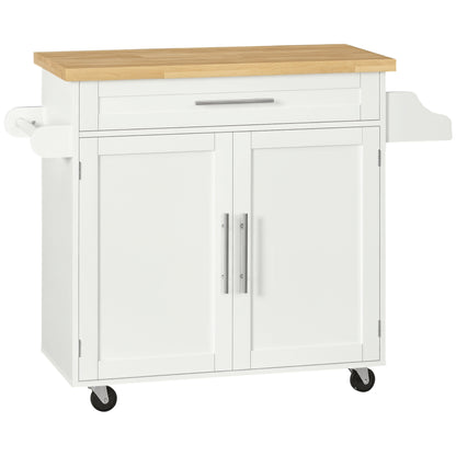 Kitchen Island Kitchen Trolley on Wheels with Worktop, Serving Trolley with Drawer, Spice Rack, Towel Holder, Kitchen Cart for Kitchen, Dining Room White 109 x 40 x 89 cm