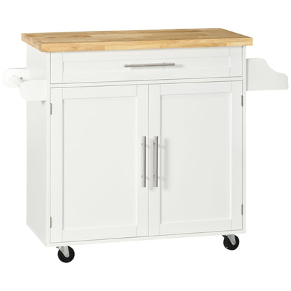 Kitchen Island Kitchen Trolley on Wheels with Worktop, Serving Trolley with Drawer, Spice Rack, Towel Holder, Kitchen Cart for Kitchen, Dining Room White 109 x 40 x 89 cm