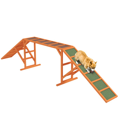 Dog Agility Bridge Agility Equipment for Dogs with Safety Bar, Non-slip Surface Agility Device for Garden, 325 x 55 x 69 cm, Orange