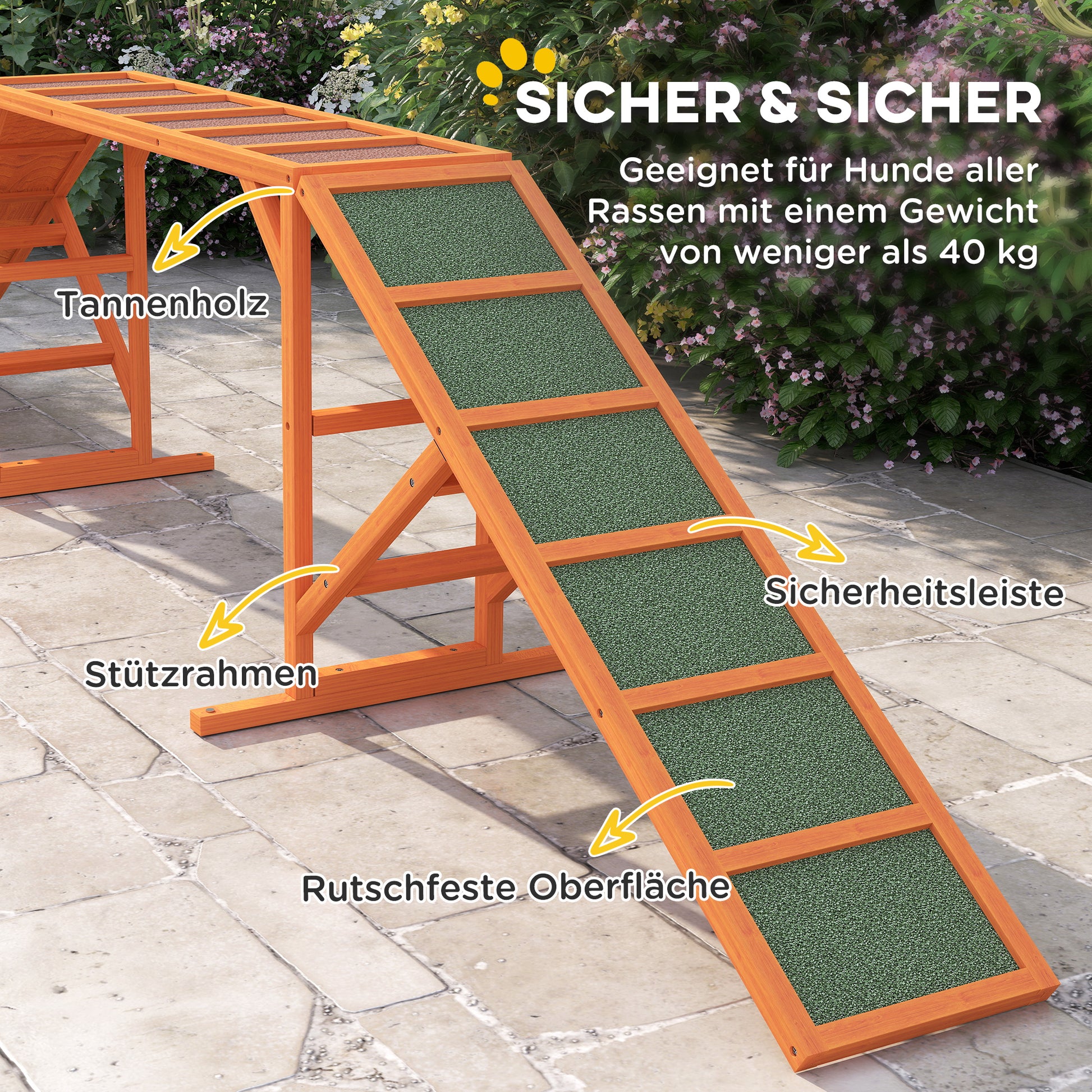 Dog Agility Bridge Agility Equipment for Dogs with Safety Bar, Non-slip Surface Agility Device for Garden, 325 x 55 x 69 cm, Orange