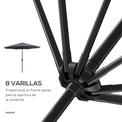Garden Umbrella Ø295x250 cm with Crank Outdoor Parasol with Tilt Mechanism and Detachable Metal Pole for Terrace Pool Patio Dark Gray
