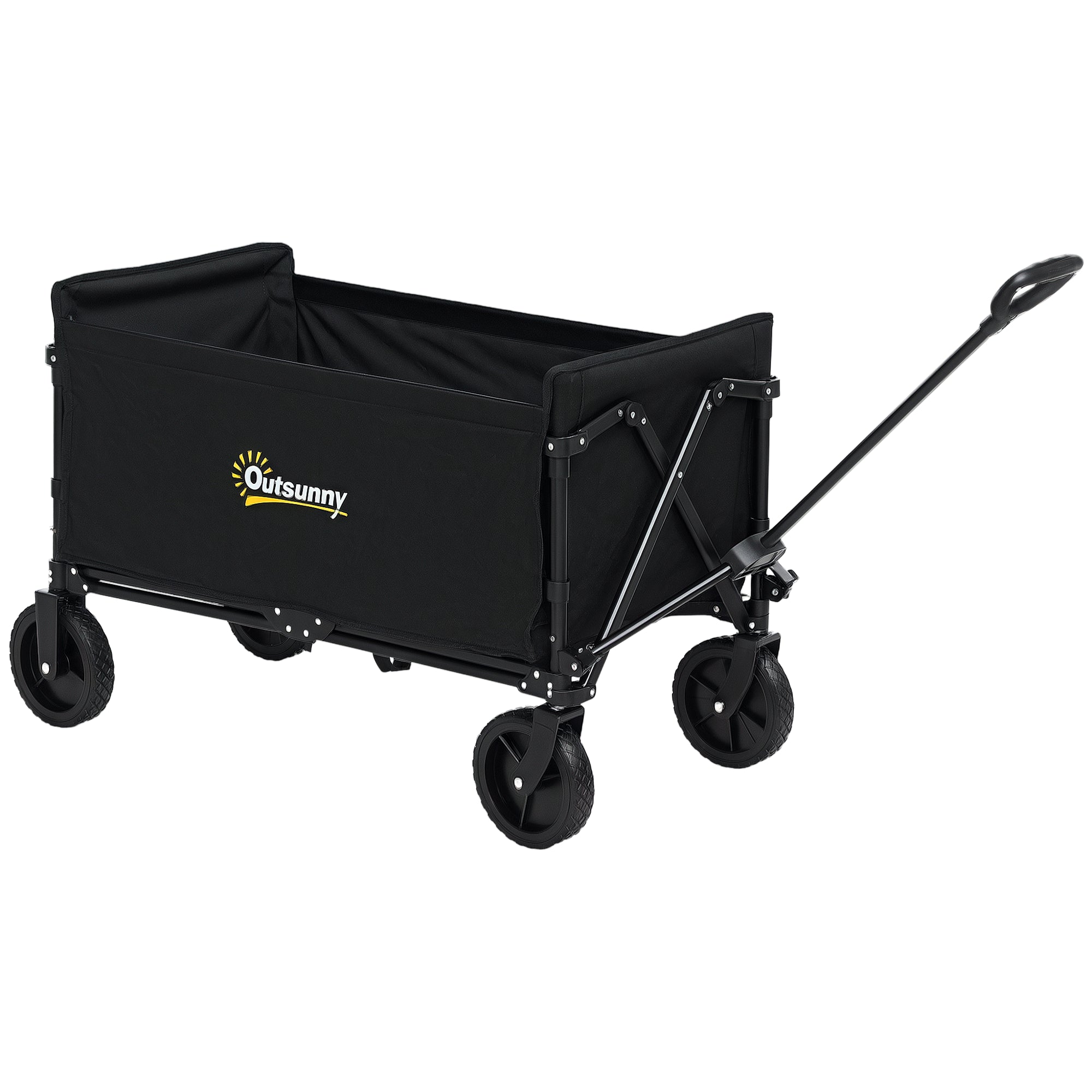 120L Garden Cart with 4 Swivel Wheels, Folding Beach Cart in Steel and Oxford Fabric with Storage Bag and Adjustable Swivel Handle, 90x48x62 cm, Black