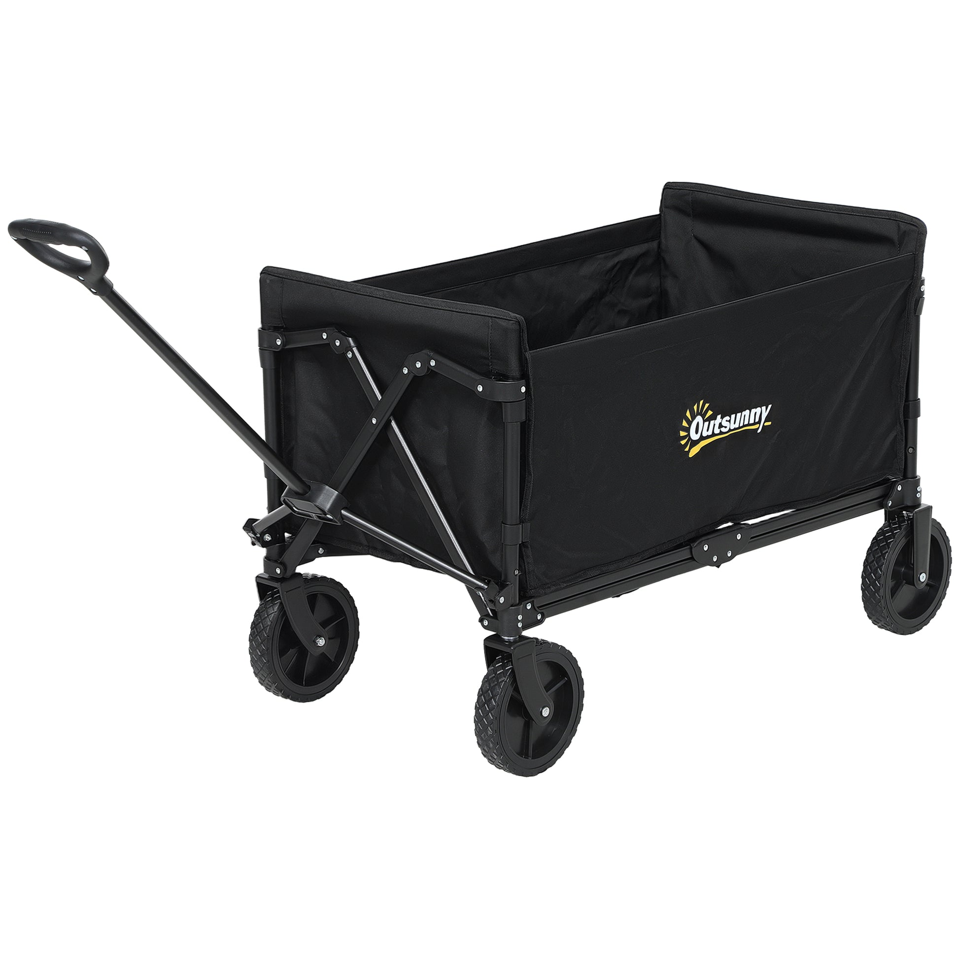 120L Garden Cart with 4 Swivel Wheels, Folding Beach Cart in Steel and Oxford Fabric with Storage Bag and Adjustable Swivel Handle, 90x48x62 cm, Black