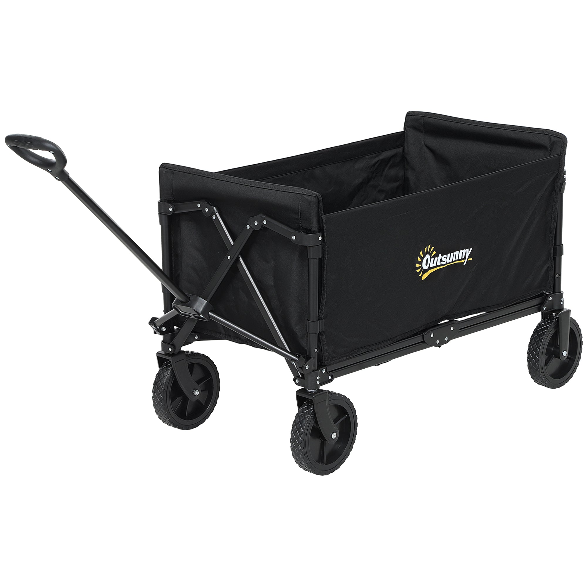 120L Garden Cart with 4 Swivel Wheels, Folding Beach Cart in Steel and Oxford Fabric with Storage Bag and Adjustable Swivel Handle, 90x48x62 cm, Black