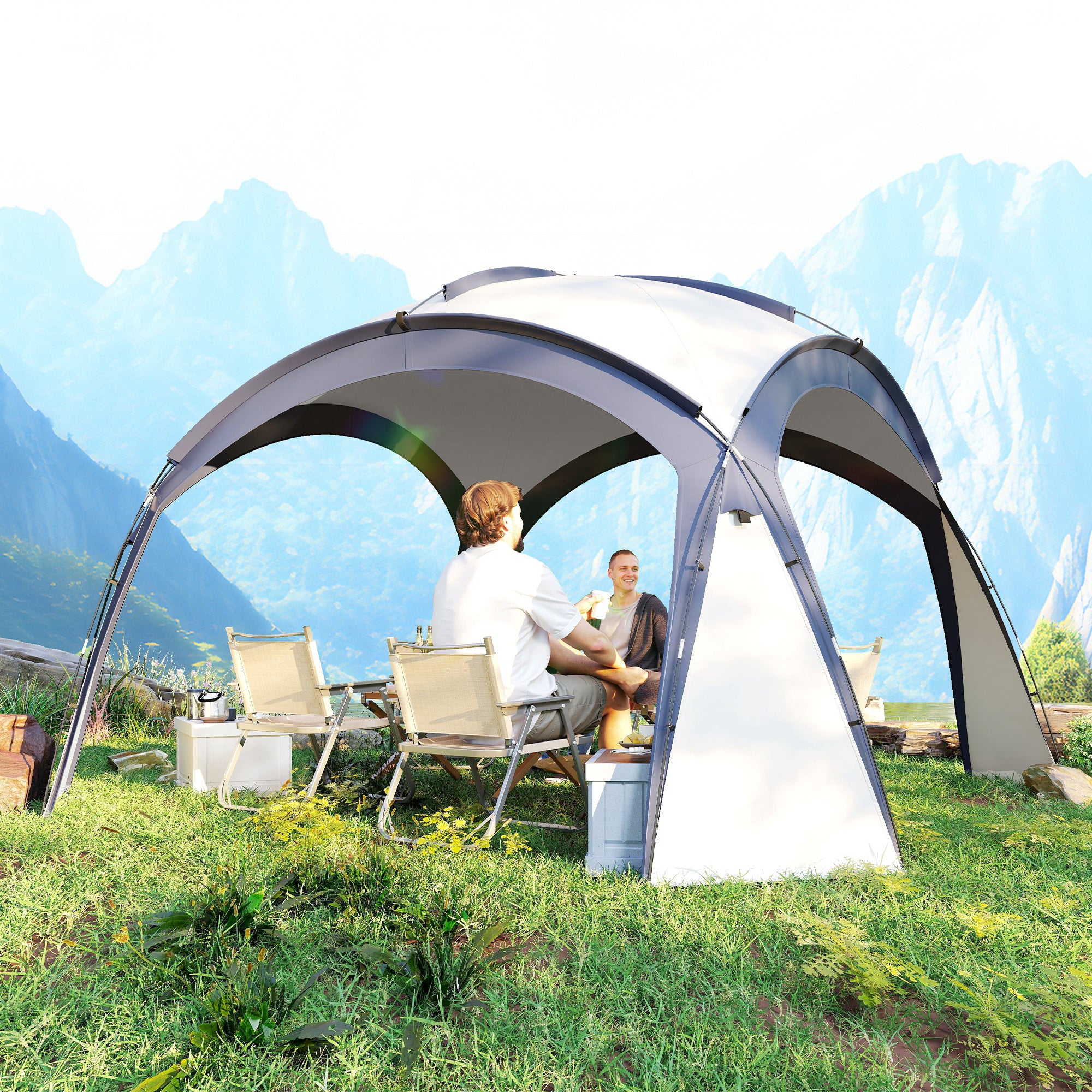 Event Shelter 3.5 x 3.5m Pavilion with Hook Door, Rain Protection with Sturdy Steel Poles, Garden Pavilion with UV Protection, Party Tent Sunshade for Camping, Garden Festivals Cream White