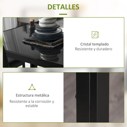 Dining Set with Table and 4 Chairs 5 Pieces Kitchen Furniture Set Rectangular Tempered Glass Table and PU Upholstered Chairs with Black Metal Legs