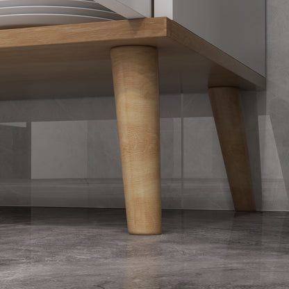 Kitchen Pantry Cabinet Kitchen Utility Cabinet with 4 Doors Microwave Stand Adjustable Shelves Cable Hole and Wooden Legs Modern Style White 80x40x178 cm