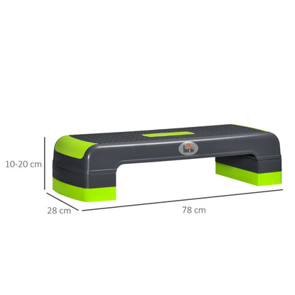 Aerobic Stepper Step Board Adjustable Height Fitness Home Trainer with 3 Levels (10/15/20 cm) Indoor Outdoor Load Capacity up to 150 kg 78 x 28 x 10-20 cm Green