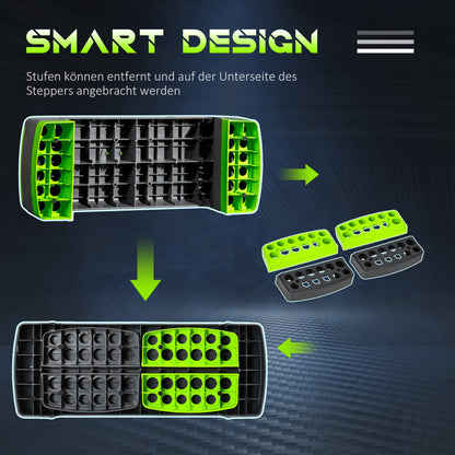 Aerobic Stepper Step Board Adjustable Height Fitness Home Trainer with 3 Levels (10/15/20 cm) Indoor Outdoor Load Capacity up to 150 kg 78 x 28 x 10-20 cm Green