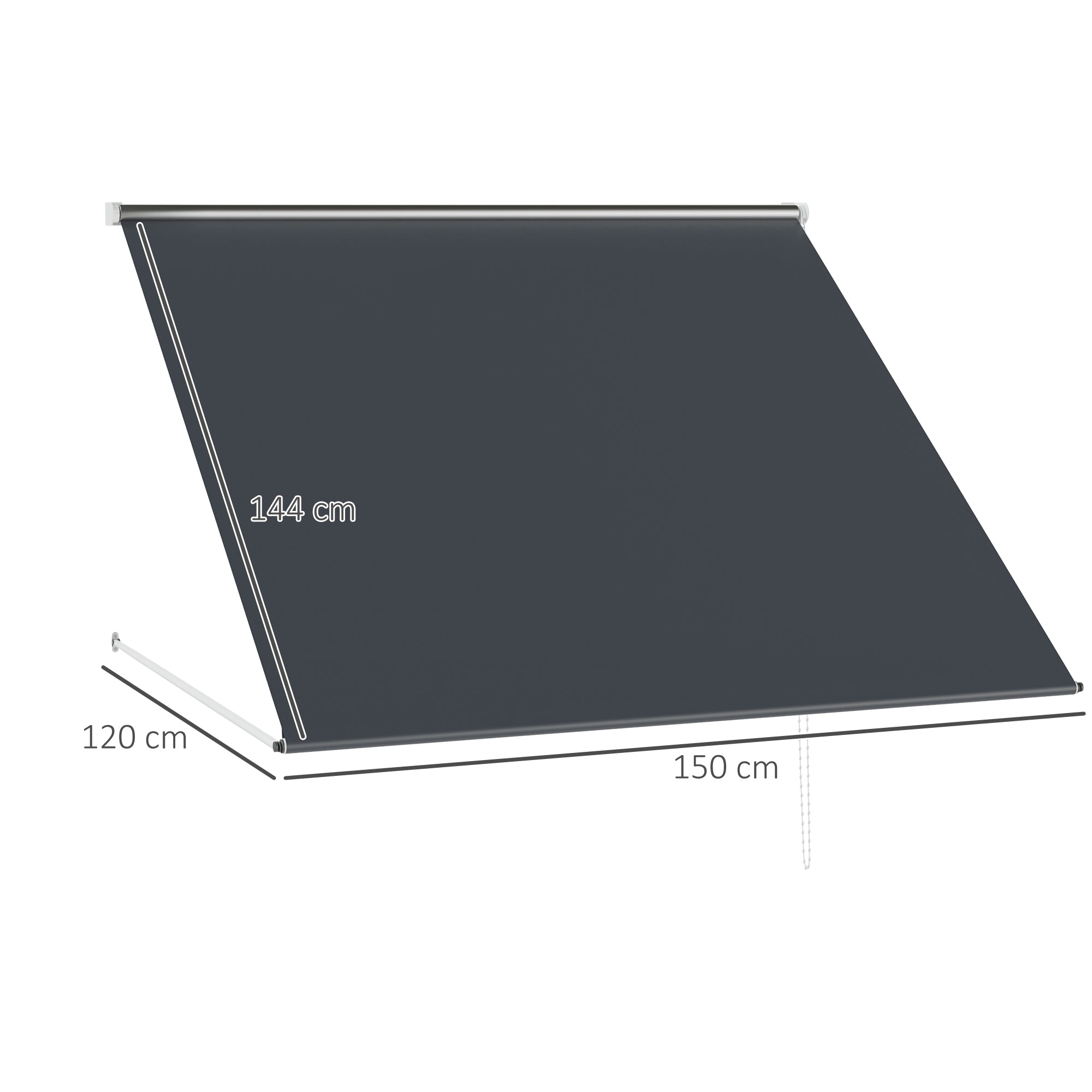 Manual Window Awning 150x120 cm Retractable Outdoor Awning with Aluminum Frame Adjustable Tilt Angle Anti-UV and Waterproof Dark Gray