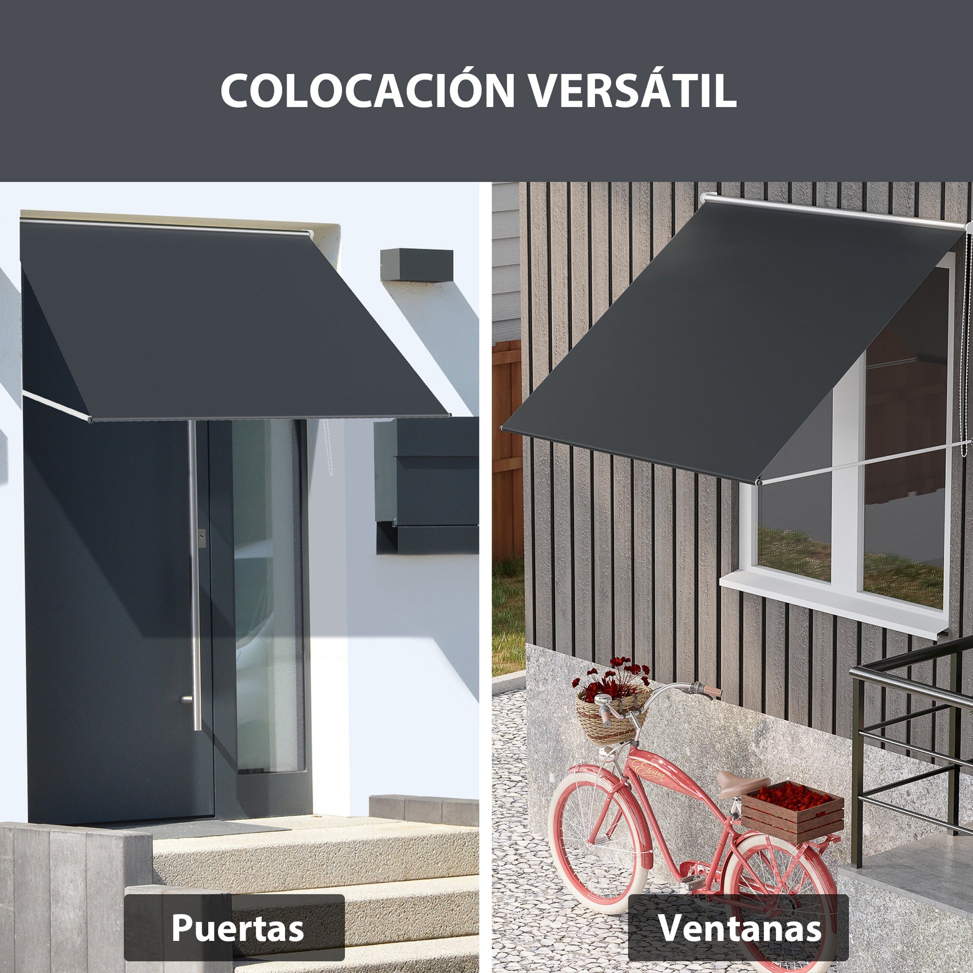 Manual Window Awning 150x120 cm Retractable Outdoor Awning with Aluminum Frame Adjustable Tilt Angle Anti-UV and Waterproof Dark Gray