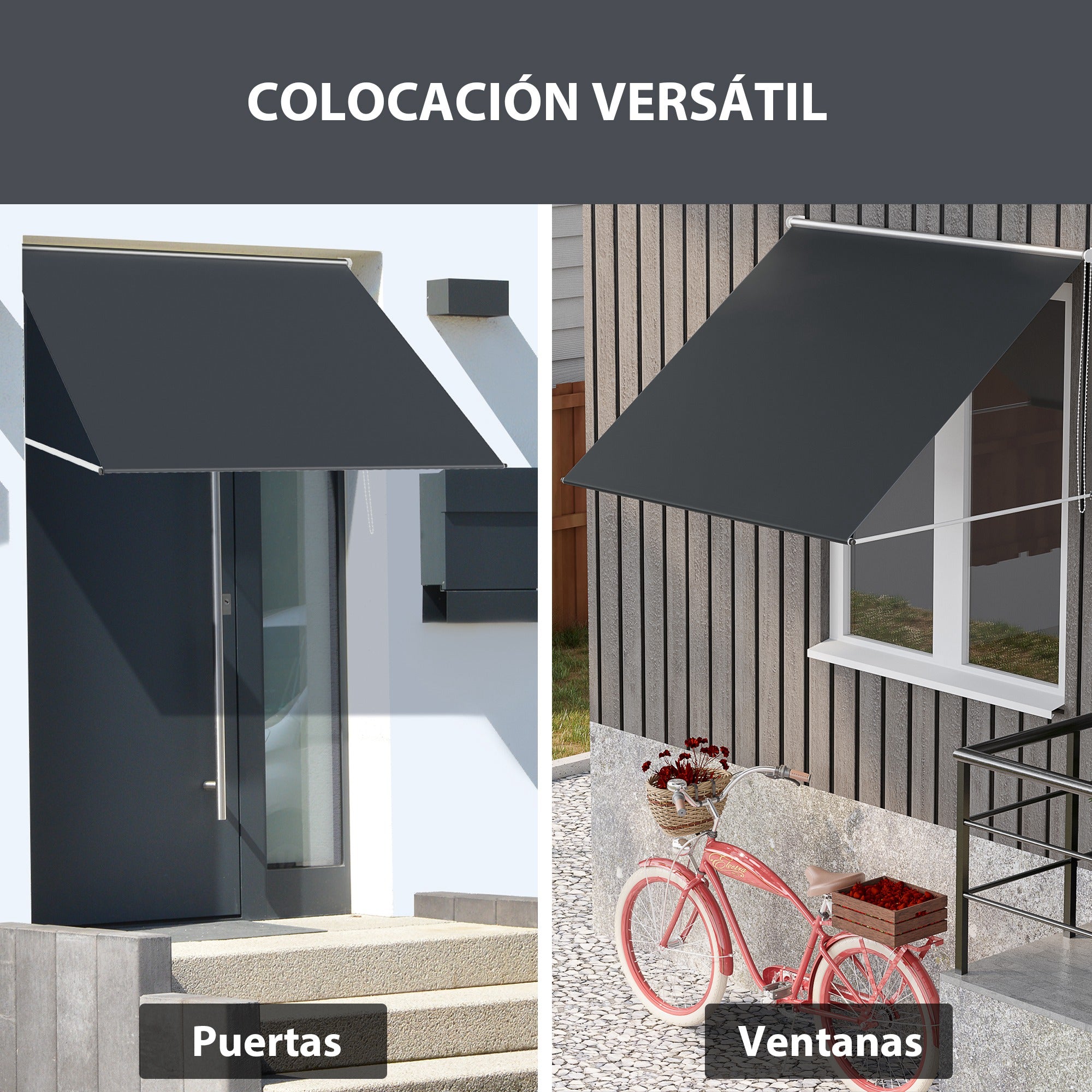 Manual Window Awning 150x120 cm Retractable Outdoor Awning with Aluminum Frame Adjustable Tilt Angle Anti-UV and Waterproof Dark Gray