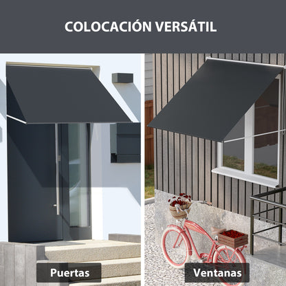Manual Window Awning 150x120 cm Retractable Outdoor Awning with Aluminum Frame Adjustable Tilt Angle Anti-UV and Waterproof Dark Gray