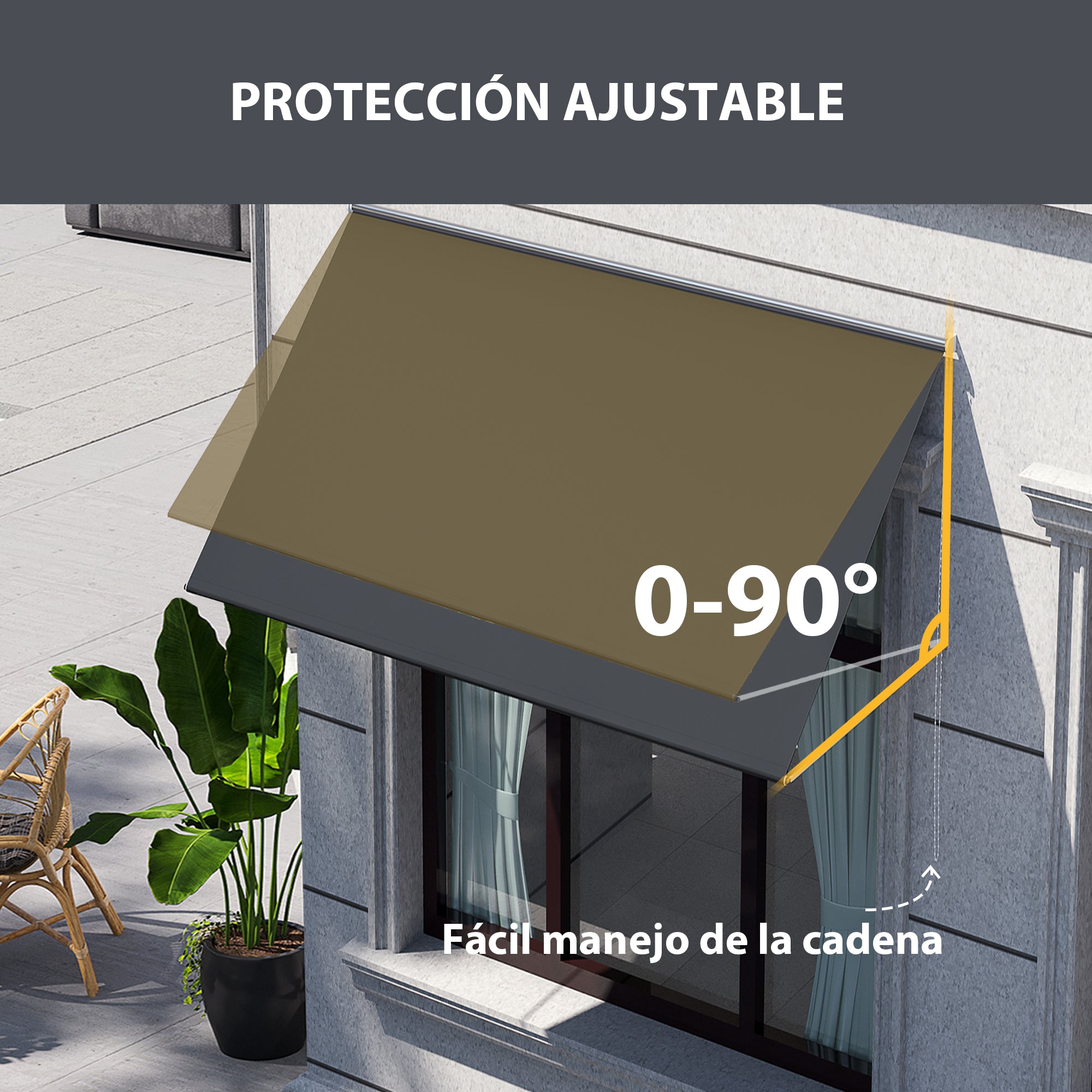 Manual Window Awning 150x120 cm Retractable Outdoor Awning with Aluminum Frame Adjustable Tilt Angle Anti-UV and Waterproof Dark Gray